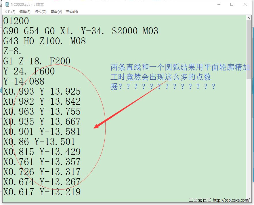 平面轮廓精加工的刀具路径在生成程序时没有G02G03（2）.png