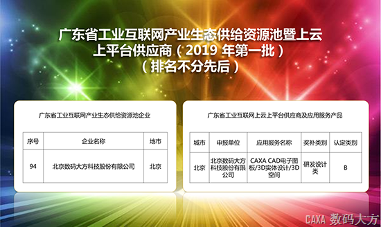 2019年广东工业互联网供应商出炉  用数码大方CAD享40%补贴